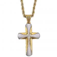 Stainless Steel Gold Chain With Gold Cross Pendant
